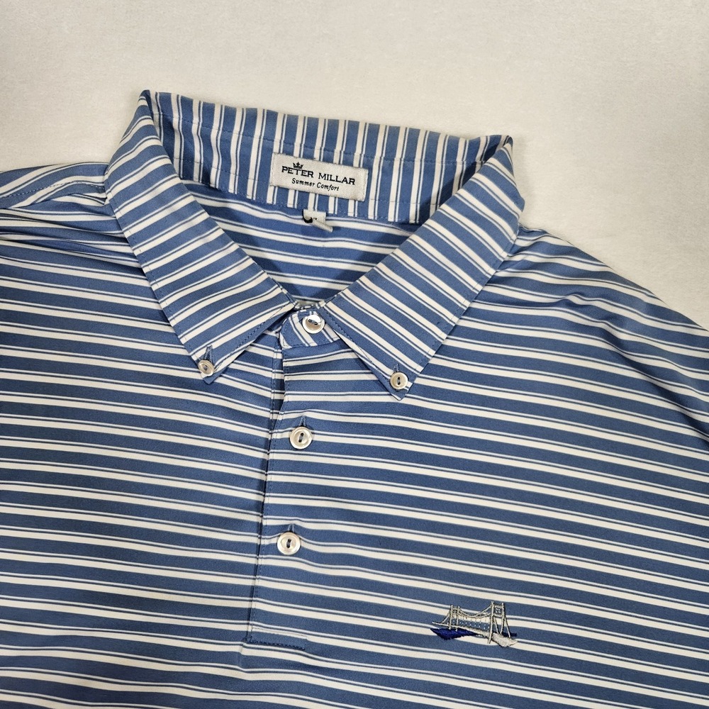 Peter Millar Men's‎ Size XL Hales Performance Striped Polo Nordic Pine UPF 50+